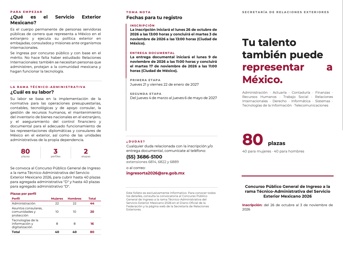 Convocatoria: Concurso Público General de Ingreso a la rama Técnico-Administrativa del Servicio Exterior Mexicano 2026